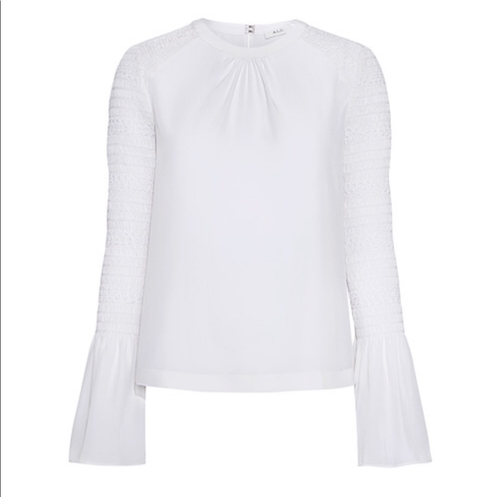ALC Sidra Long Flare Sleeve Silk Blouse in Cream 6